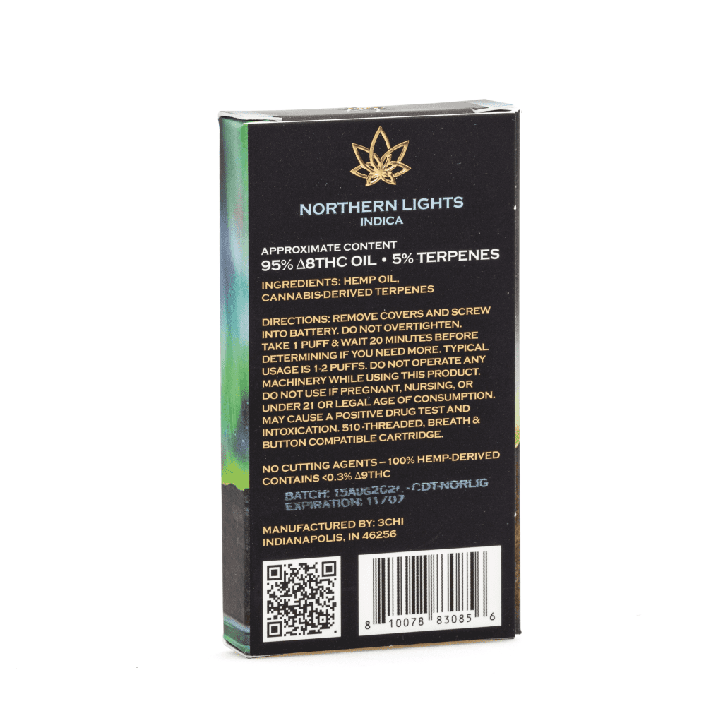 3Chi Delta 8 THC Vape Cartridge with Cannabis Derived Terpenes – Northern Lights - Image 3