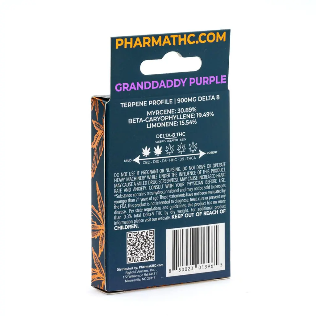 PharmaTHC Delta 8 THC Vape Cartridge – Granddaddy Purple - Image 3